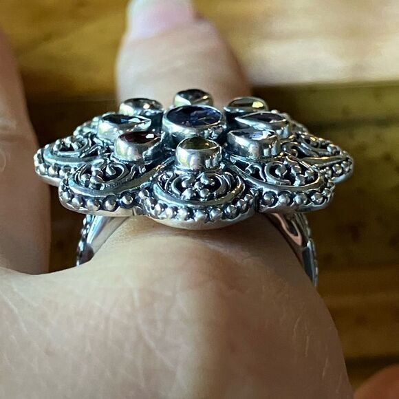 Natural Tanzanite Sapphire Sterling Silver Cocktail Ring Size 9 - Picture 2 of 9